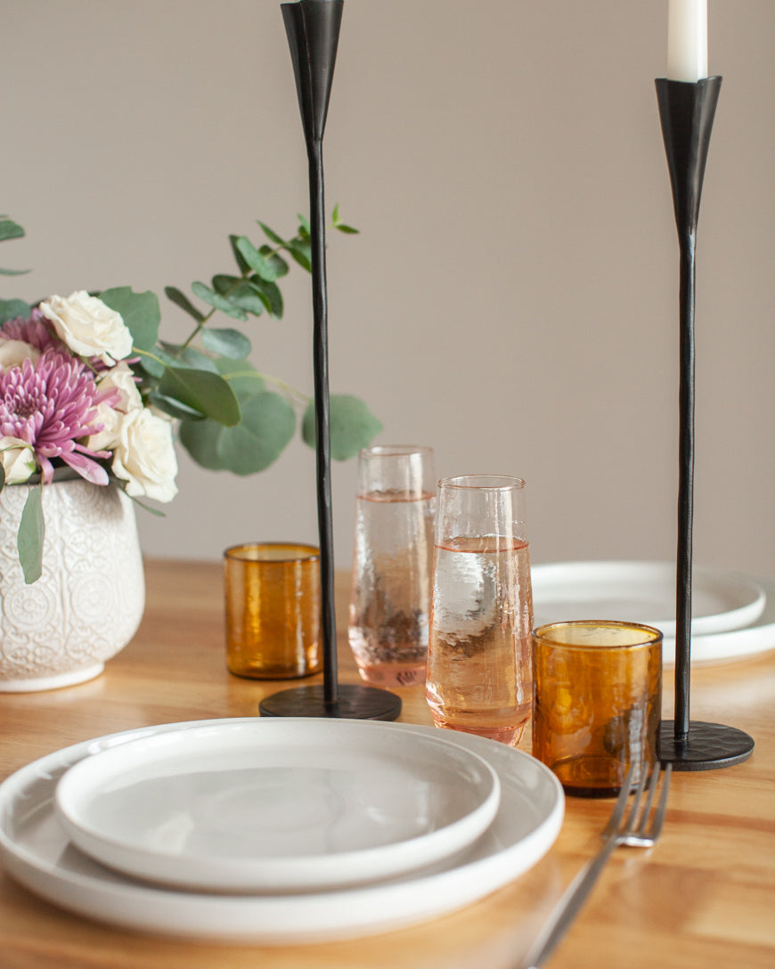 Handblown Hammered Champagne Flutes | Set of 2